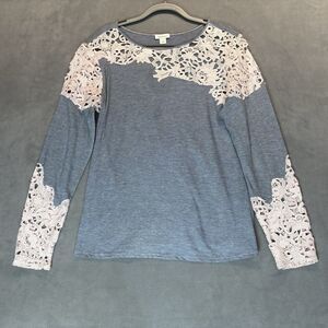 Elegant Lace-Trimmed Blue Top